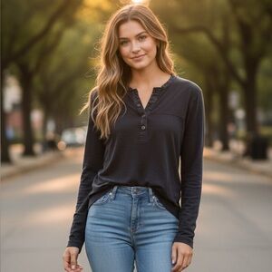 Zella washed black button Henley long sleeve tshirt s